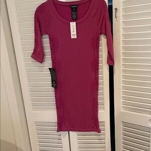 Bebe Fuchsia Lace-Accent Midi Dress